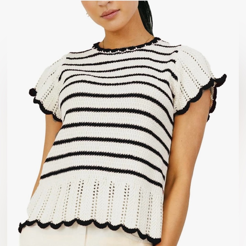 Elegant Black‎ and White Striped Blouse